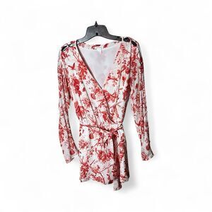 Club Monaco Makayla Red and White Toile Pattern Lined Romper with Belt Size 2